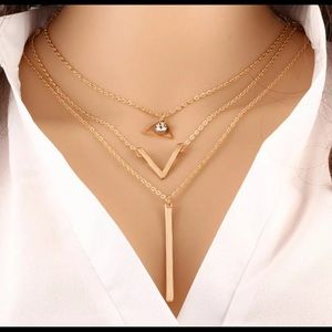 Multilayer Gold Crystal, Triangle & Bar Necklace